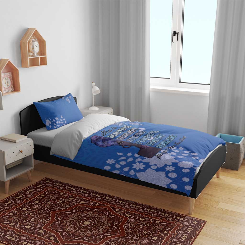 African Women Black Beautiful Brave and Bressed - Blue Color Bedding Set - African Pride