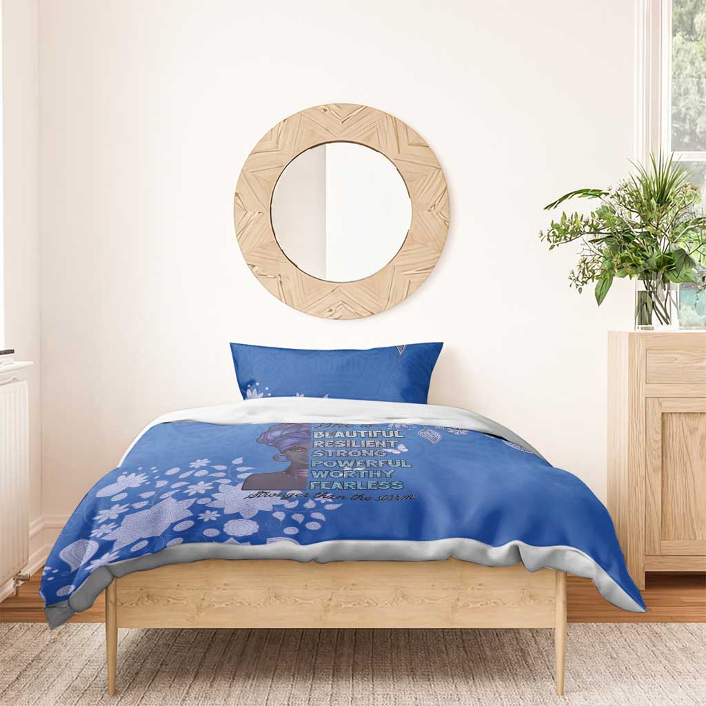 African Women Black Beautiful Brave and Bressed - Blue Color Bedding Set - African Pride