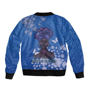 African Women Black Beautiful Brave and Bressed - Blue Color Bomber Jacket - African Pride