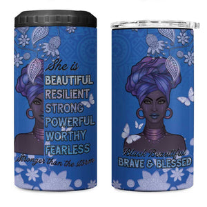 African Women Black Beautiful Brave and Bressed - Blue Color 4 in 1 Can Cooler Tumbler - African Pride