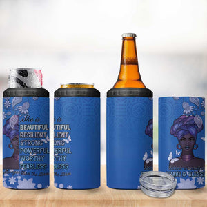 African Women Black Beautiful Brave and Bressed - Blue Color 4 in 1 Can Cooler Tumbler - African Pride