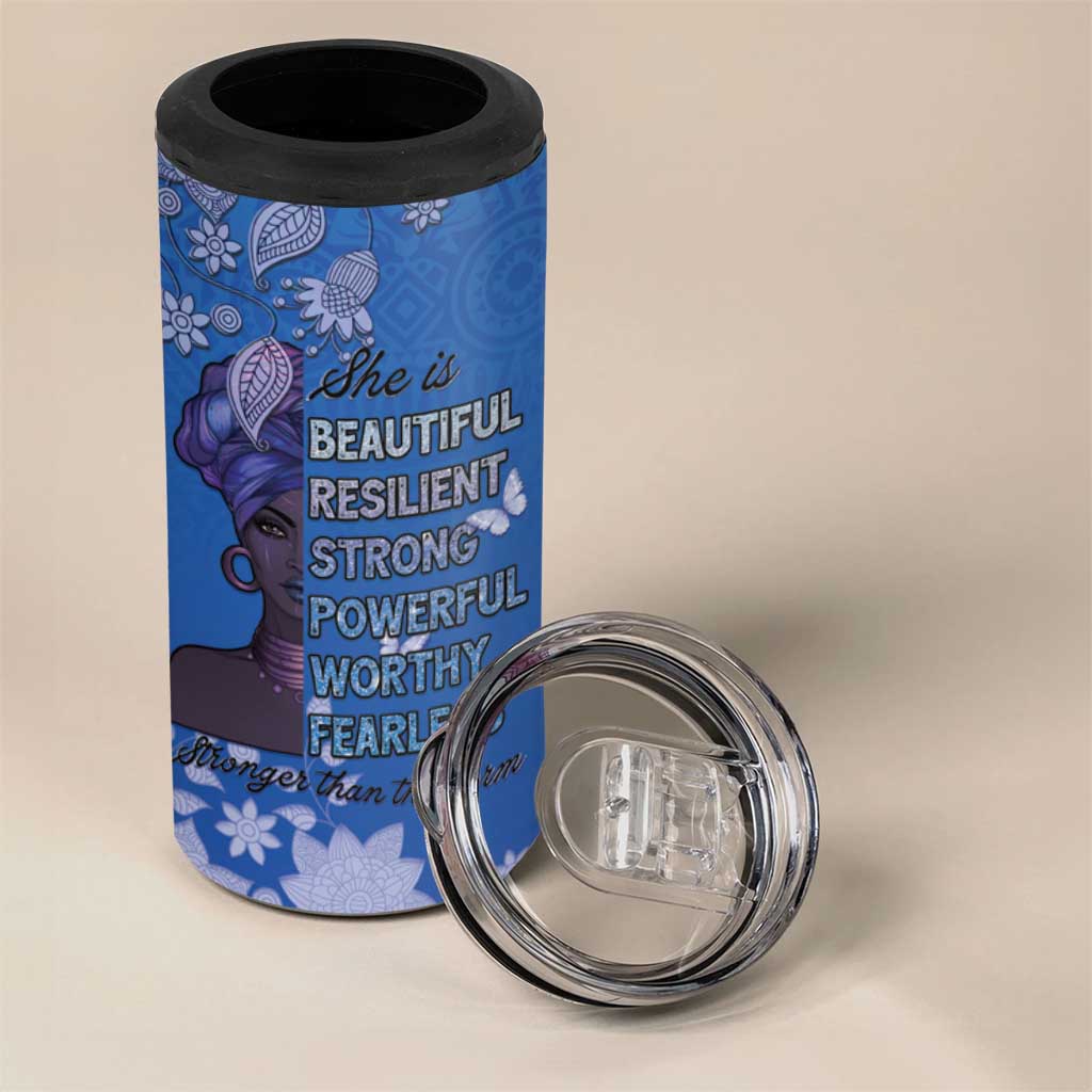 African Women Black Beautiful Brave and Bressed - Blue Color 4 in 1 Can Cooler Tumbler - African Pride