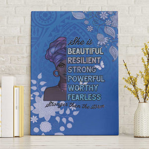 African Women Black Beautiful Brave and Bressed - Blue Color Canvas Wall Art - African Pride