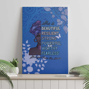 African Women Black Beautiful Brave and Bressed - Blue Color Canvas Wall Art - African Pride