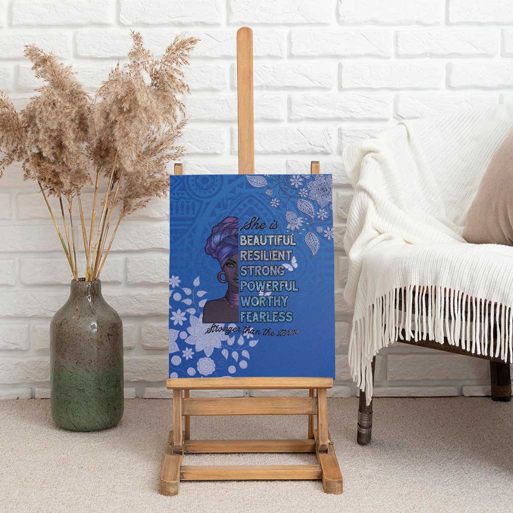 African Women Black Beautiful Brave and Bressed - Blue Color Canvas Wall Art - African Pride