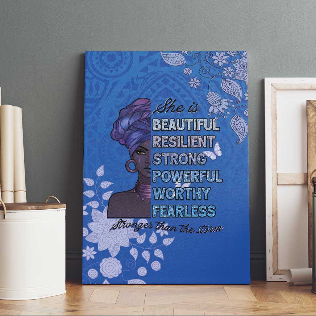 African Women Black Beautiful Brave and Bressed - Blue Color Canvas Wall Art - African Pride