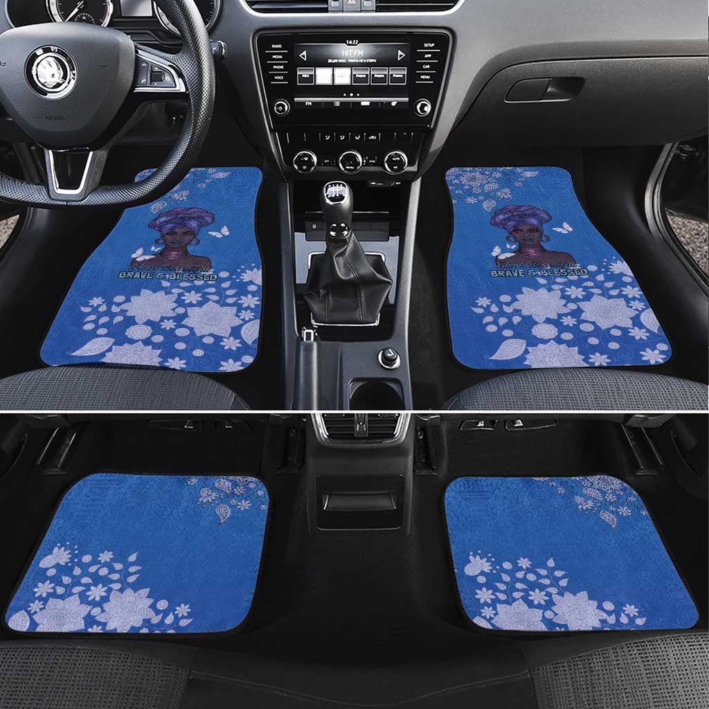 African Women Black Beautiful Brave and Bressed - Blue Color Car Mats - African Pride