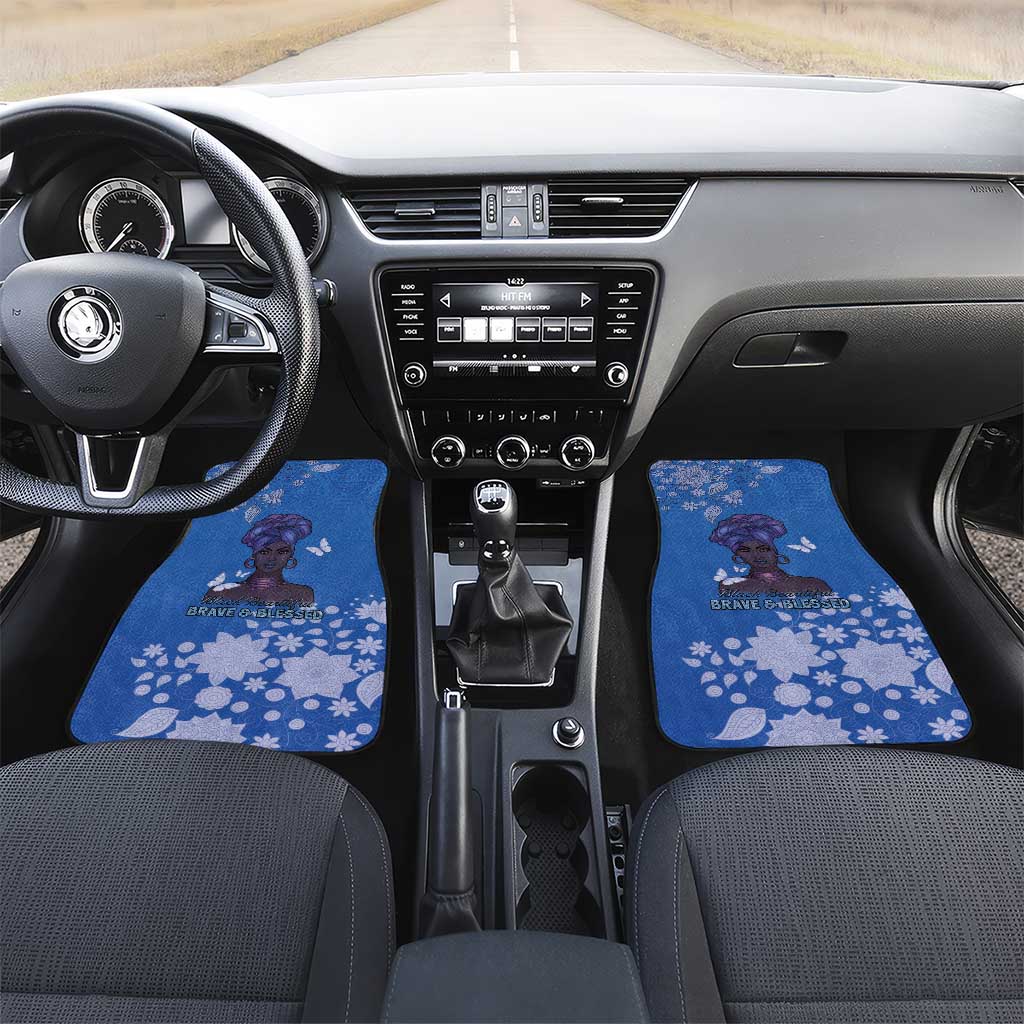 African Women Black Beautiful Brave and Bressed - Blue Color Car Mats - African Pride