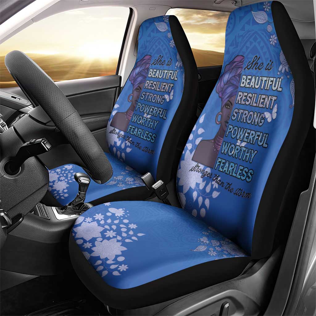 African Women Black Beautiful Brave and Bressed - Blue Color Car Seat Cover - African Pride