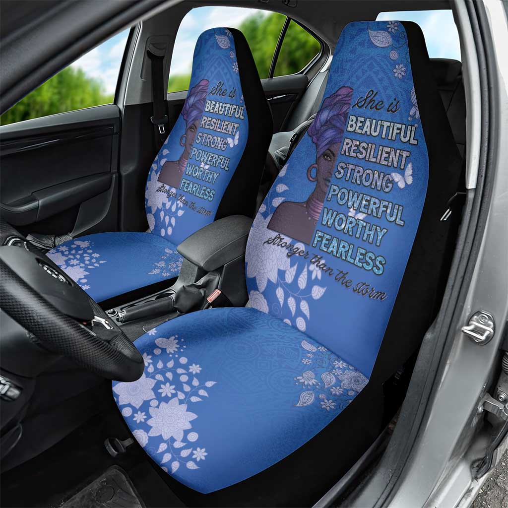African Women Black Beautiful Brave and Bressed - Blue Color Car Seat Cover - African Pride