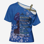 African Women Cross Shoulder Shirt Black Beautiful Brave and Bressed - Blue Color