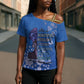 African Women Cross Shoulder Shirt Black Beautiful Brave and Bressed - Blue Color