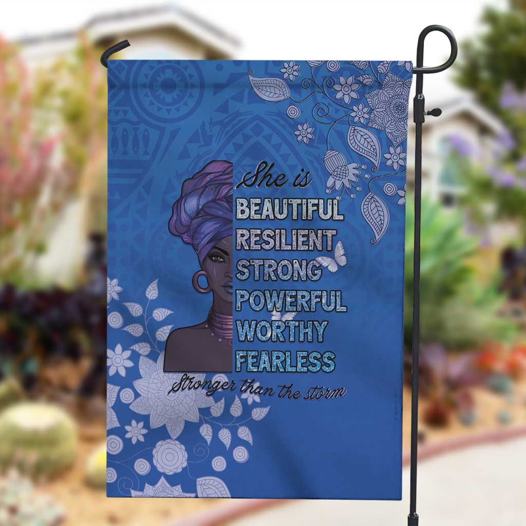 African Women Black Beautiful Brave and Bressed - Blue Color Garden Flag - African Pride
