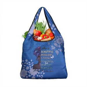 African Women Black Beautiful Brave and Bressed - Blue Color Grocery Bag - African Pride