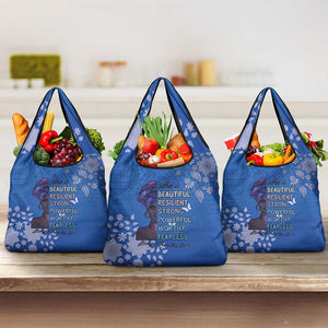 African Women Black Beautiful Brave and Bressed - Blue Color Grocery Bag - African Pride
