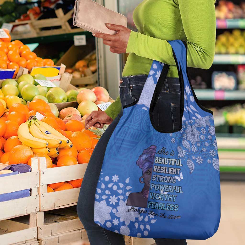 African Women Black Beautiful Brave and Bressed - Blue Color Grocery Bag - African Pride
