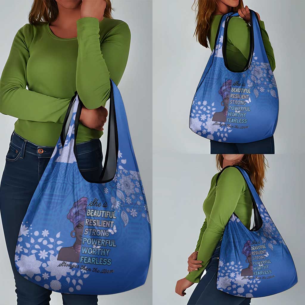 African Women Black Beautiful Brave and Bressed - Blue Color Grocery Bag - African Pride
