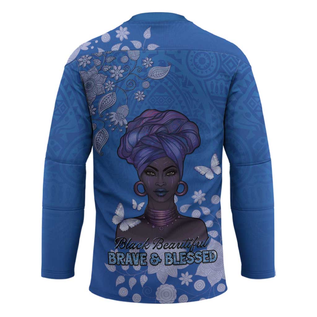 African Women Hockey Jersey Black Beautiful Brave and Bressed - Blue Color