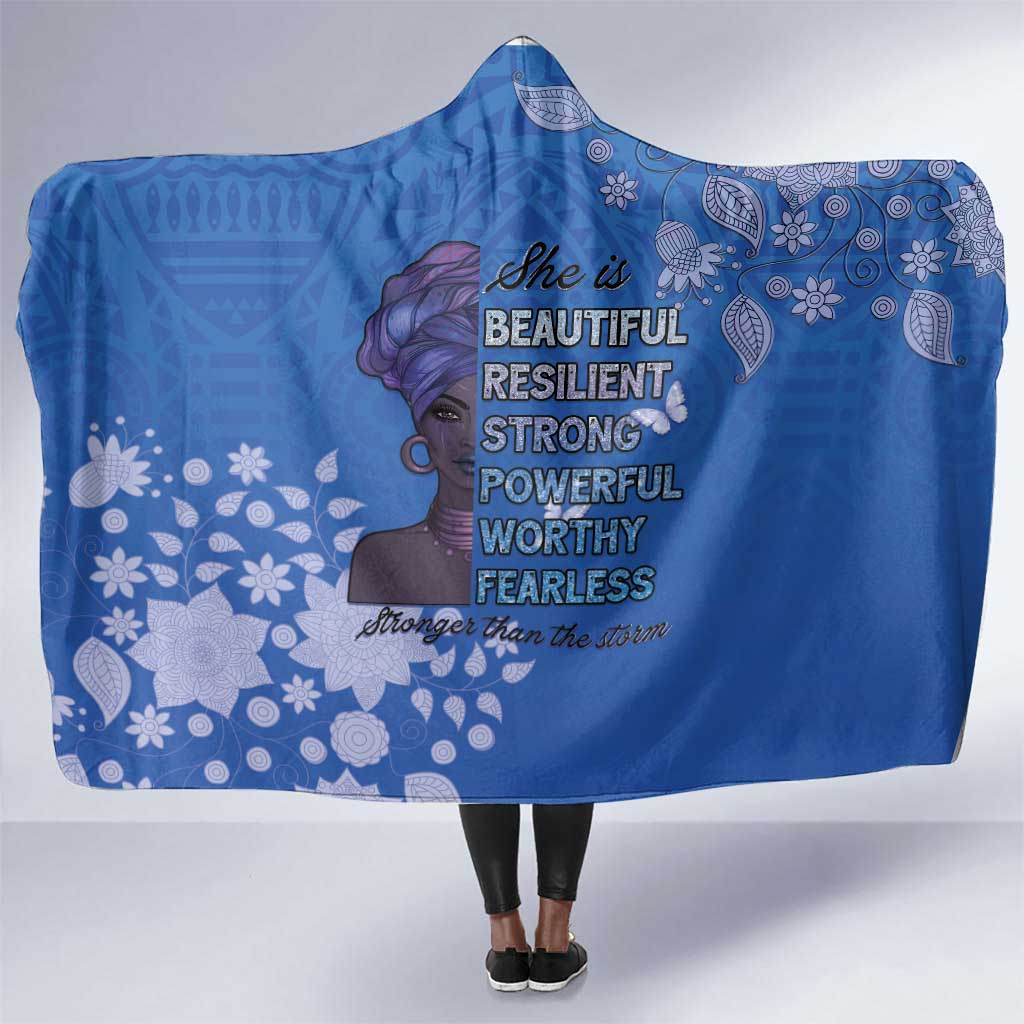 African Women Black Beautiful Brave and Bressed - Blue Color Hooded Blanket - African Pride
