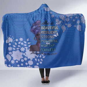 African Women Black Beautiful Brave and Bressed - Blue Color Hooded Blanket - African Pride