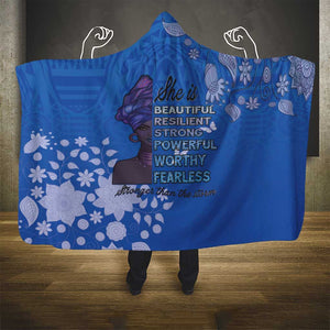African Women Black Beautiful Brave and Bressed - Blue Color Hooded Blanket - African Pride