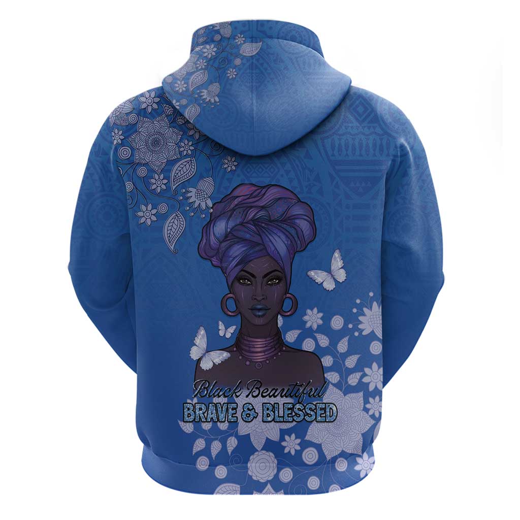 African Women Black Beautiful Brave and Bressed - Blue Color Hoodie - African Pride