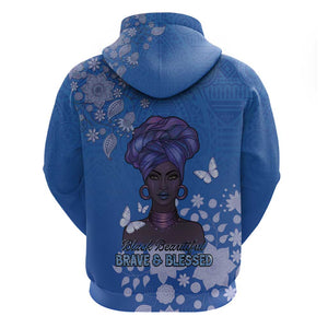 African Women Black Beautiful Brave and Bressed - Blue Color Hoodie - African Pride