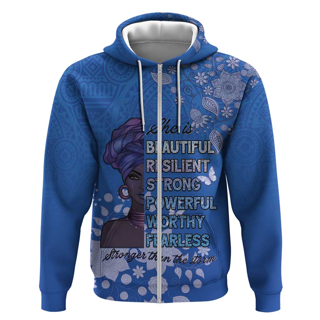 African Women Black Beautiful Brave and Bressed - Blue Color Hoodie - African Pride