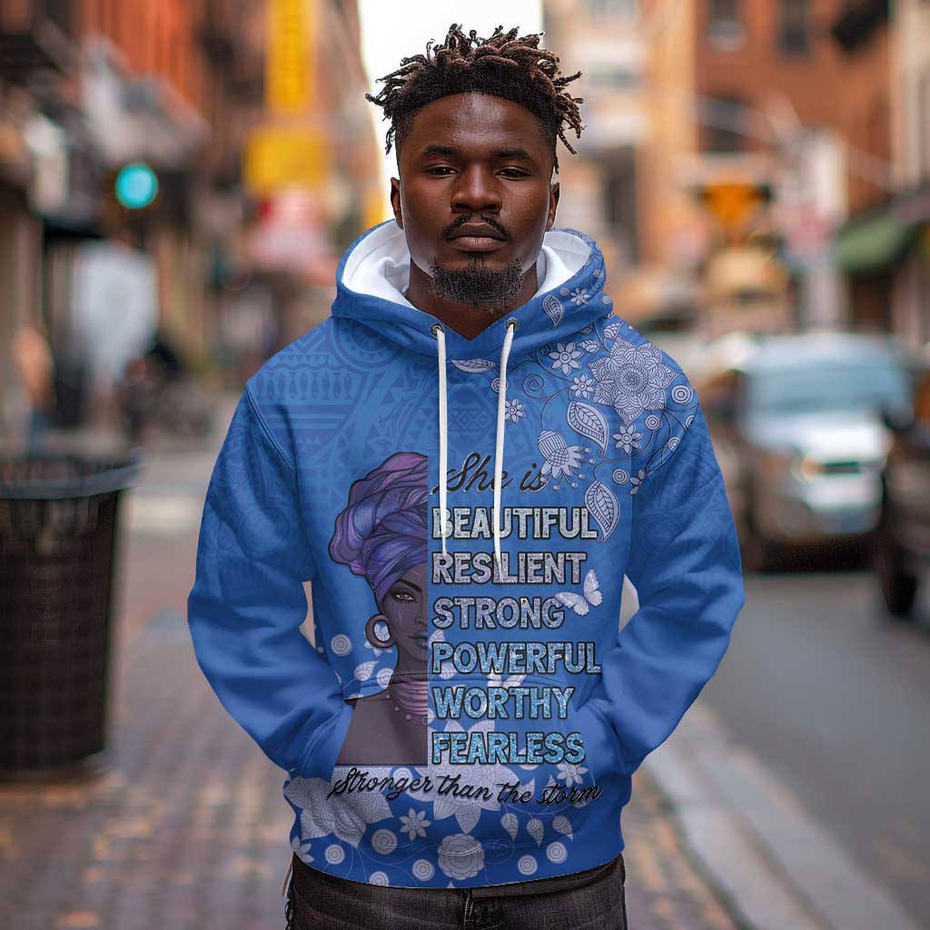 African Women Black Beautiful Brave and Bressed - Blue Color Hoodie - African Pride