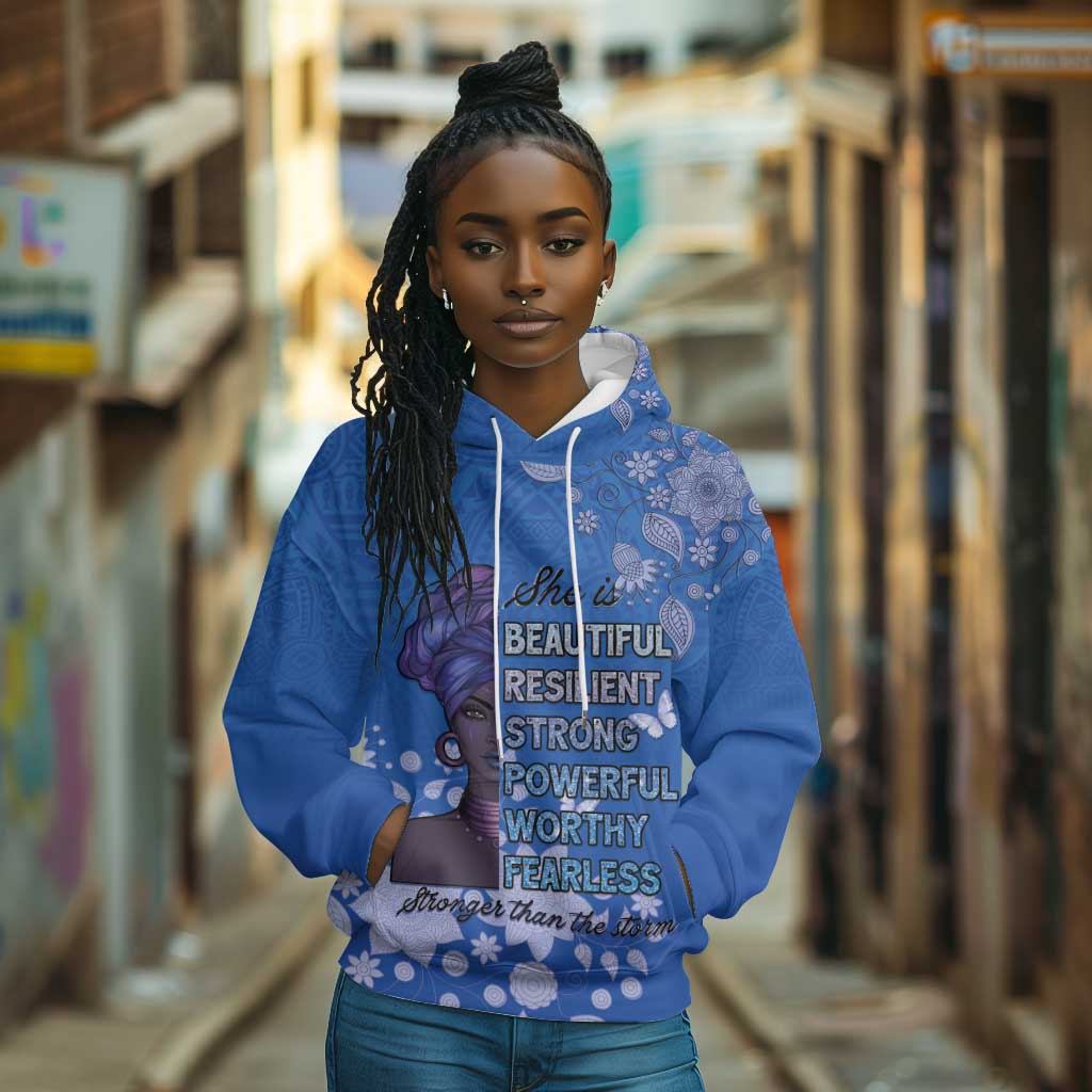 African Women Black Beautiful Brave and Bressed - Blue Color Hoodie - African Pride