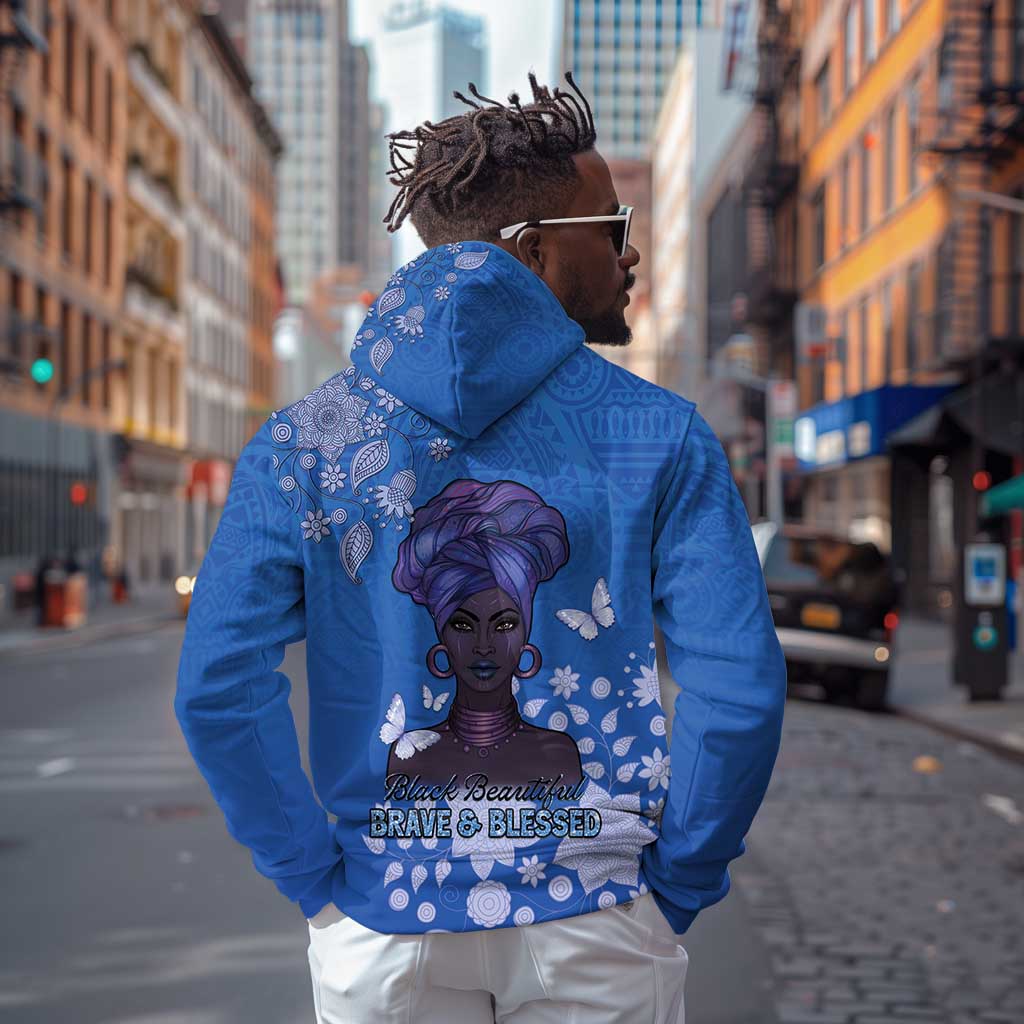 African Women Black Beautiful Brave and Bressed - Blue Color Hoodie - African Pride