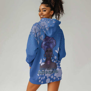 African Women Black Beautiful Brave and Bressed - Blue Color Hoodie Dress - African Pride
