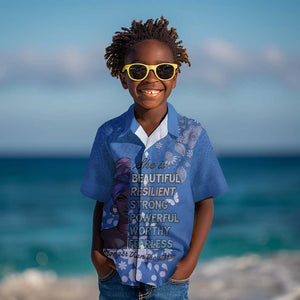 African Women Black Beautiful Brave and Bressed - Blue Color Kid Hawaiian Shirt - African Pride