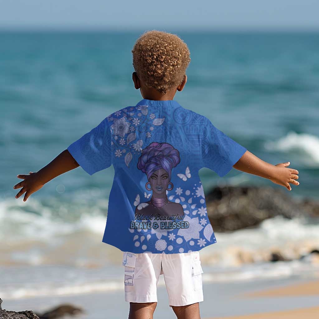 African Women Black Beautiful Brave and Bressed - Blue Color Kid Hawaiian Shirt - African Pride