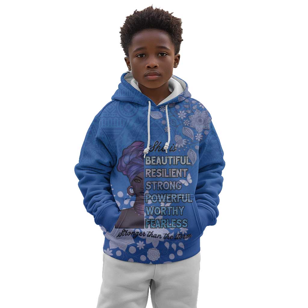 African Women Black Beautiful Brave and Bressed - Blue Color Kid Hoodie - African Pride