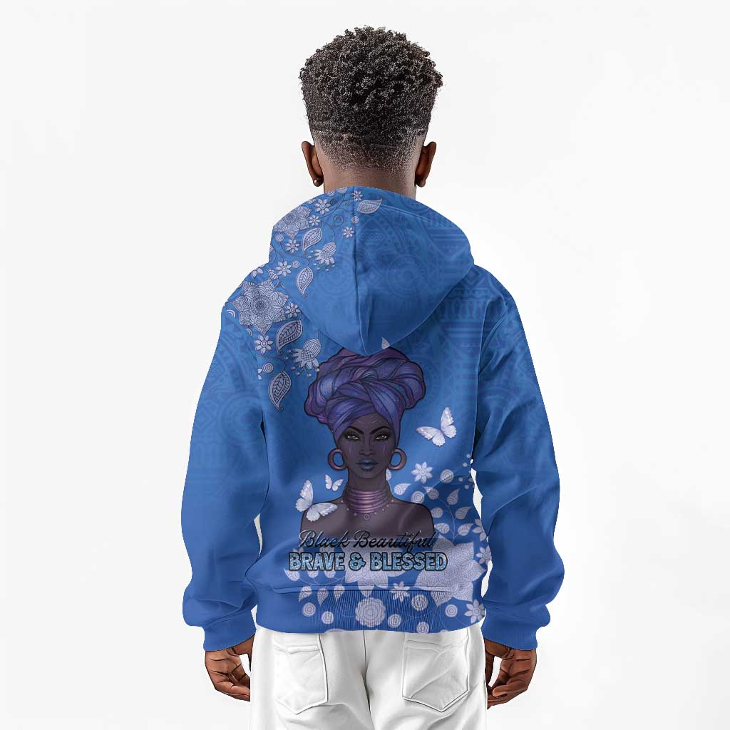 African Women Black Beautiful Brave and Bressed - Blue Color Kid Hoodie - African Pride