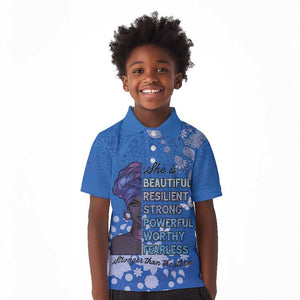 African Women Black Beautiful Brave and Bressed - Blue Color Kid Polo Shirt - African Pride