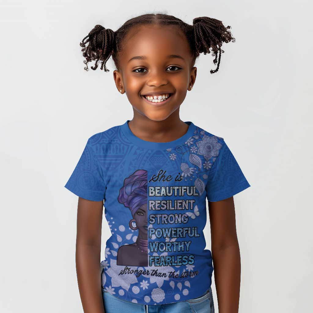 African Women Black Beautiful Brave and Bressed - Blue Color Kid T shirt - African Pride