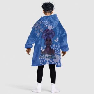 African Women Black Beautiful Brave and Bressed - Blue Color Kid Wearable Blanket Hoodie - African Pride