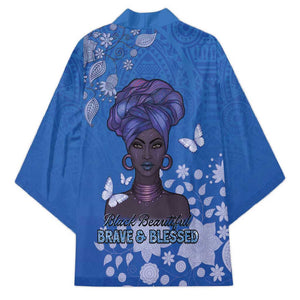 African Women Kimono Black Beautiful Brave and Bressed - Blue Color