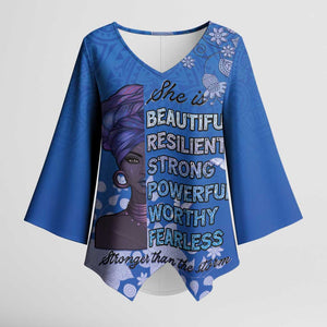 African Women Kimono Sleeve Blouse Black Beautiful Brave and Bressed - Blue Color
