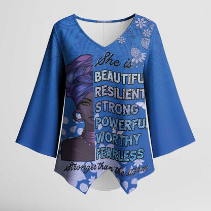 African Women Kimono Sleeve Blouse Black Beautiful Brave and Bressed - Blue Color