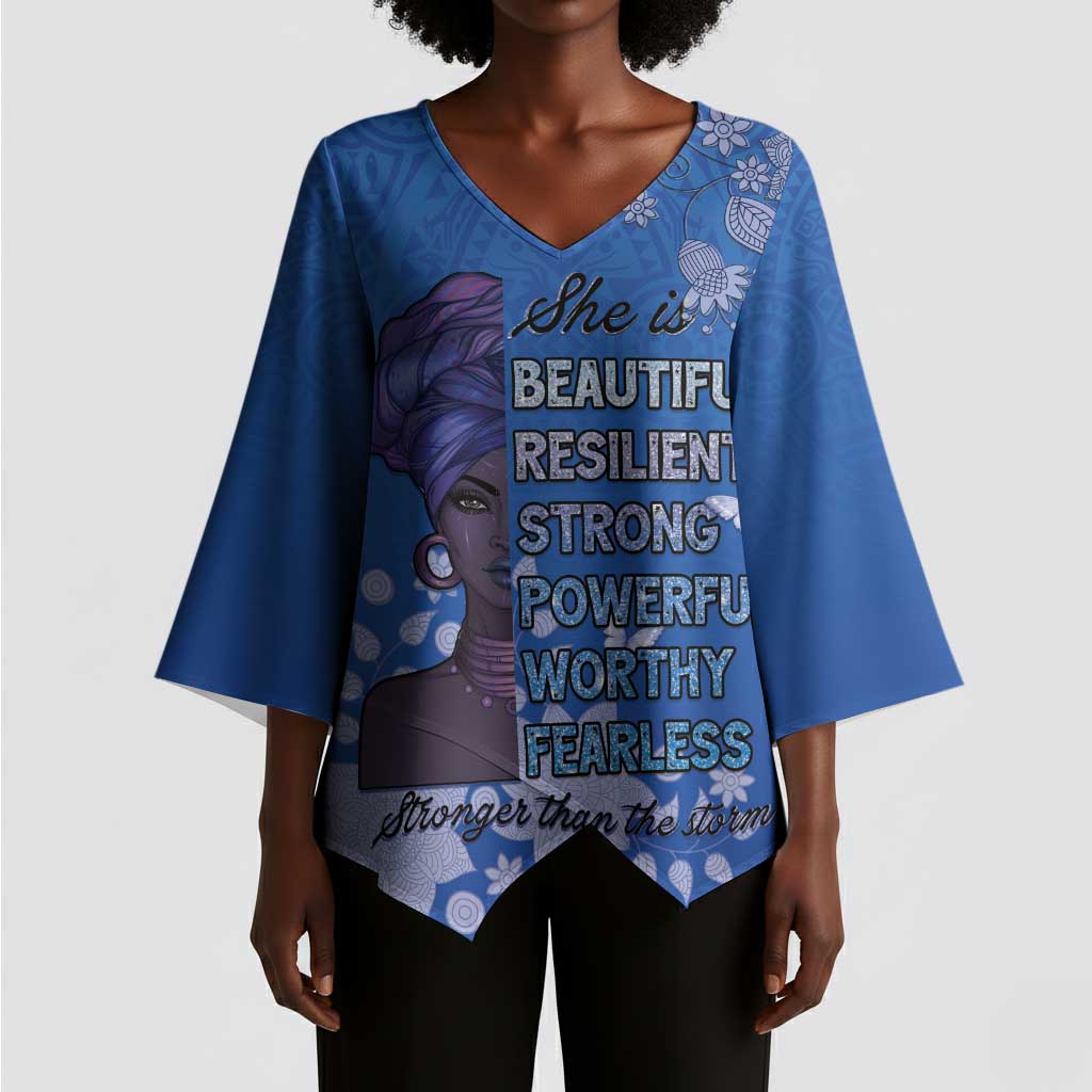 African Women Kimono Sleeve Blouse Black Beautiful Brave and Bressed - Blue Color
