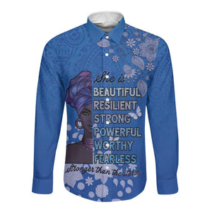 African Women Black Beautiful Brave and Bressed - Blue Color Long Sleeve Button Shirt - African Pride