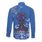 African Women Black Beautiful Brave and Bressed - Blue Color Long Sleeve Button Shirt - African Pride