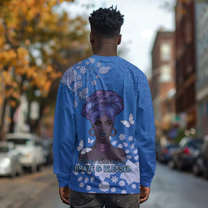 African Women Black Beautiful Brave and Bressed - Blue Color Long Sleeve Shirt - African Pride