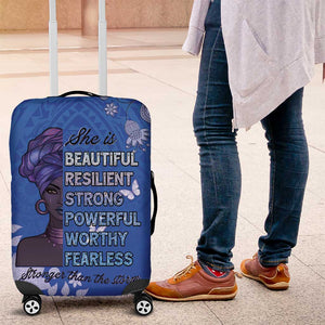 African Women Black Beautiful Brave and Bressed - Blue Color Luggage Cover - African Pride
