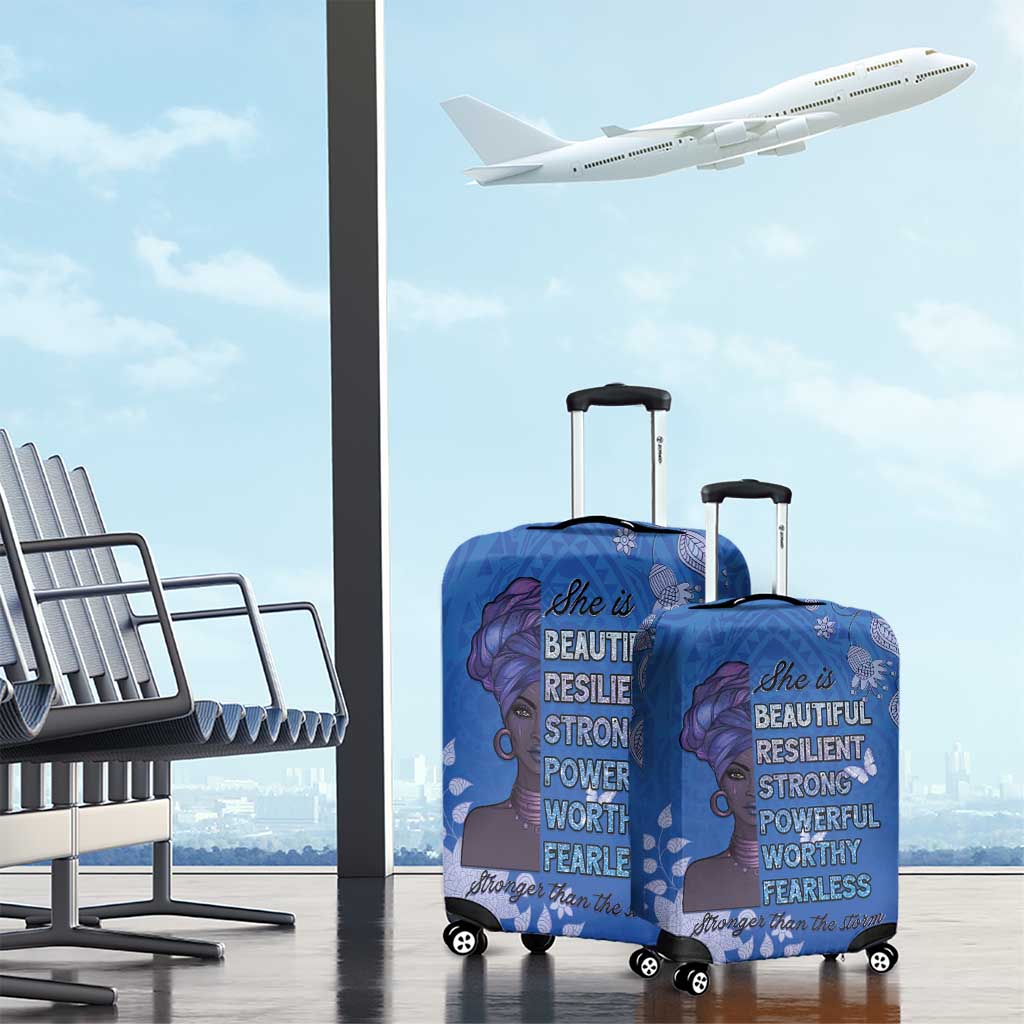 African Women Black Beautiful Brave and Bressed - Blue Color Luggage Cover - African Pride
