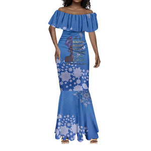 African Women Black Beautiful Brave and Bressed - Blue Color Mermaid Dress - African Pride