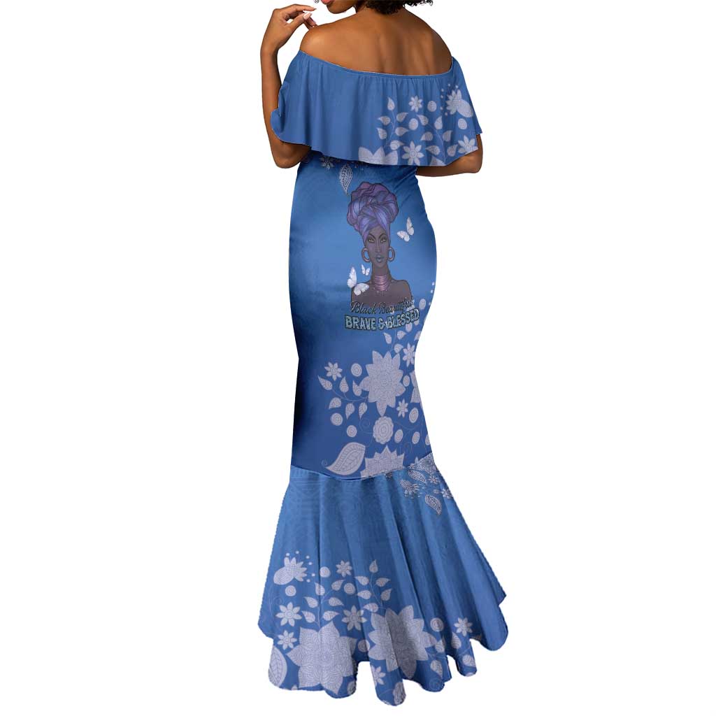 African Women Black Beautiful Brave and Bressed - Blue Color Mermaid Dress - African Pride